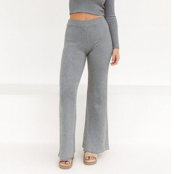 The Drop Ribbed Knit Wide Leg Pants XL Gray High Waist Lounge Travel Style - Picture 1 of 7